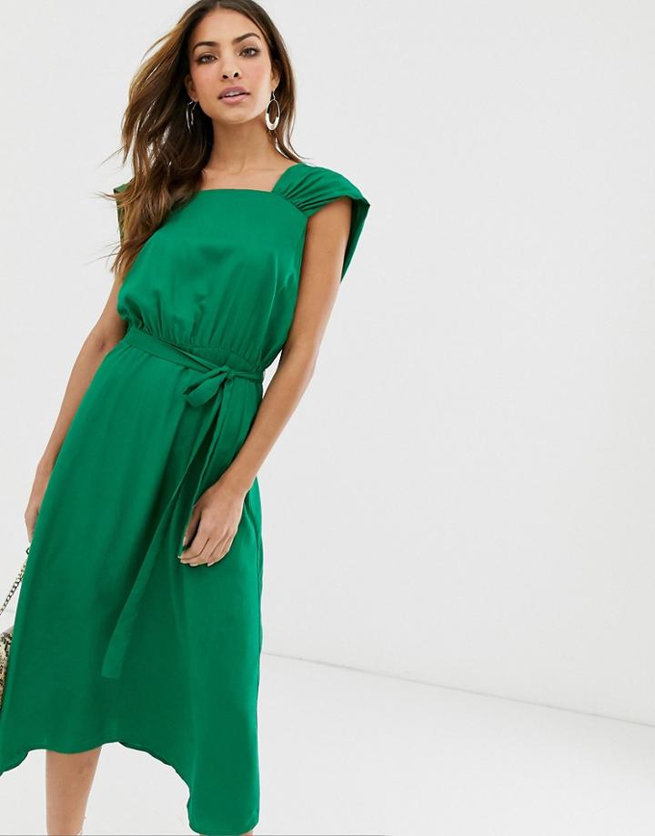 Y.a.s Square Neck Midi Dress With Low Drape Back - Green