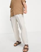 Jack & Jones Intelligence Loose Fit Linen Mix Pants In Ecru-white