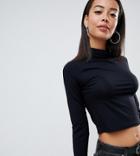 Asos Design Tall Turtleneck Crop Top With Long Sleeve In Black - Black