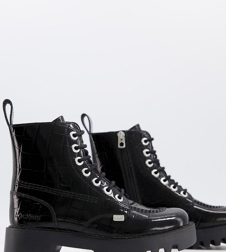 Kickers Exclusive Kizziie Ankle Boots In Black Patent Croc