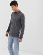 Asos Design Long Sleeve Jersey Polo In Gray - Gray