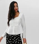 Vero Moda Petite Square Neck Peplum Shirt-white