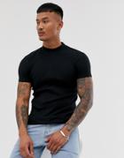 Asos Design Muscle Fit T-shirt With Turtleneck In Rib In Black - Black