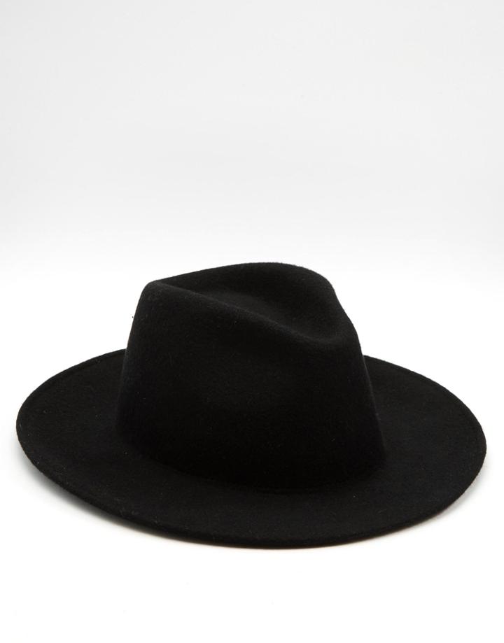 Catarzi Fedora Structured Wide Brim Hat - Black