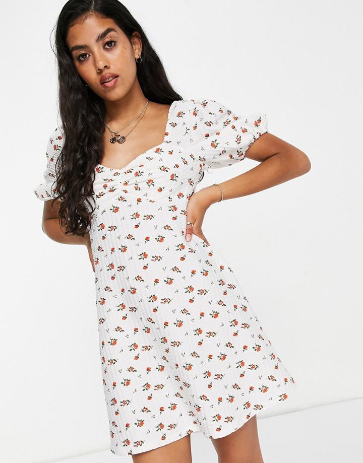 Miss Selfridge V Neck Fit And Flare Dress In Rosebud Print-white