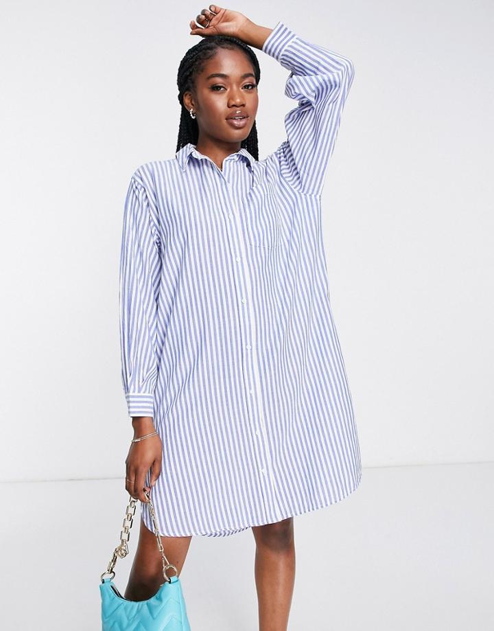 New Look Oversized Stripe Shirt In Blue