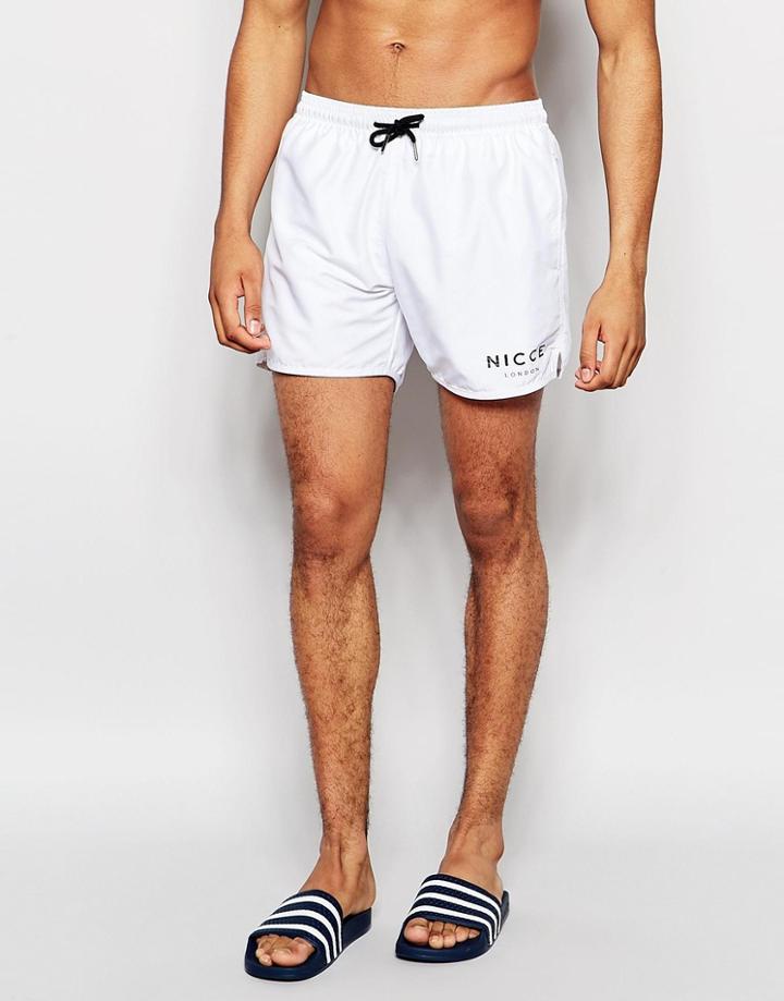 Nicce Logo Swim Short In White - White
