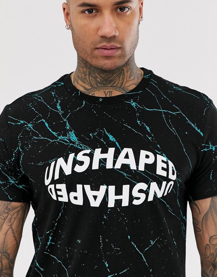 Bershka T-shirt With Chest Print And Paint Splatter In Black - Black