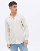 New Look Long Sleeve Satin Shirt With Revere Collar In Off White