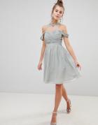 Little Mistress Chiffon Prom Dress With Floral Applique And Pearl Trim - Multi
