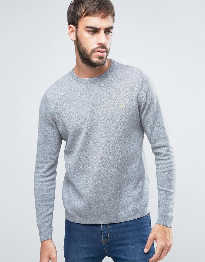Farah Stones Crew Sweater Cotton Knit Slim Fit In Charcoal Marl - Gray