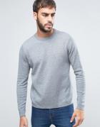 Farah Stones Crew Sweater Cotton Knit Slim Fit In Charcoal Marl - Gray