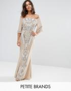 Maya Petite Allover Embellished Bandeau Maxi Dress With Baloon Sleeves - Pink
