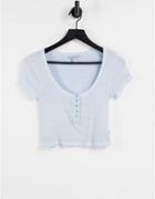 Guess Rib Crop Henley Top In Blue-blues