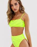 Asos Design Jewelled Skinny Strap Crop Bikini Top In Pastel Zebra Print - Multi