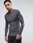 Asos Extreme Muscle Long Sleeve T-shirt With Crew Neck In Charcoal Marl - Gray