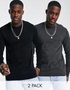 Asos Design 2 Pack Cotton Sweater In Black & Charcoal Save-multi