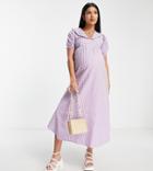 Influence Maternity Peter Pan Collar Midi Dress In Purple Gingham