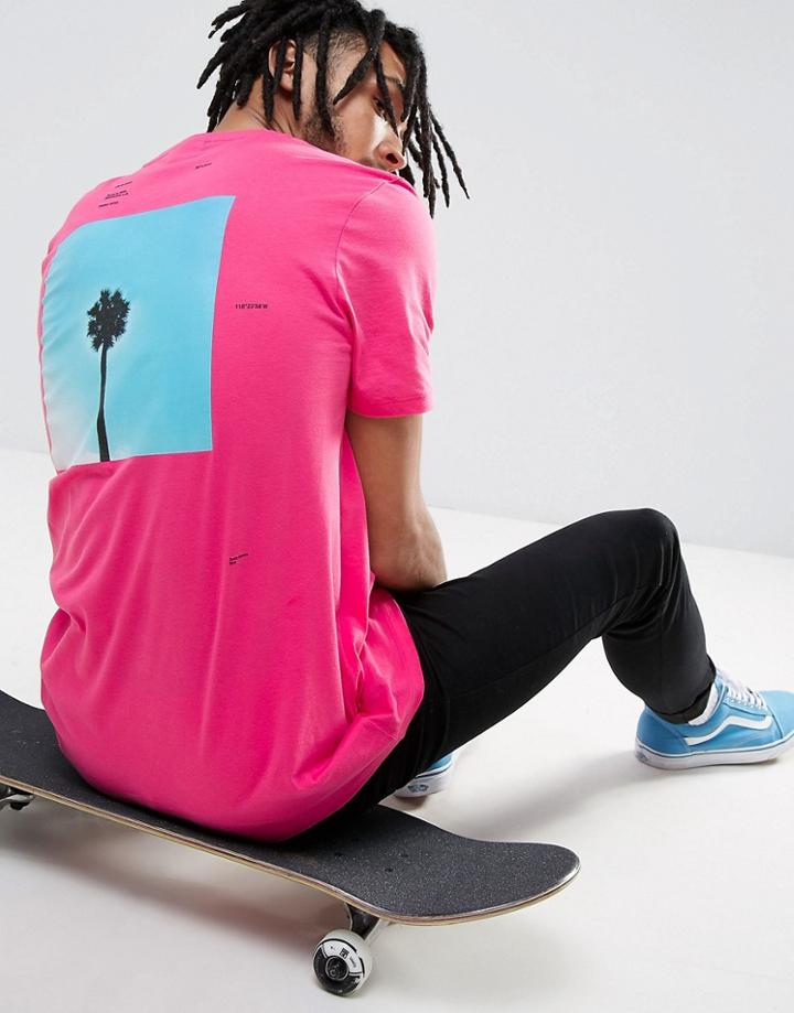 Asos Longline T-shirt With Palm Back Print - Pink