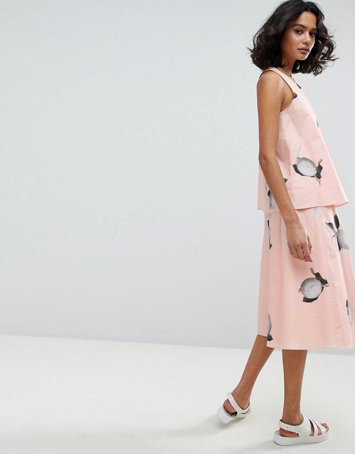 Boss Casual Midi Skirt In Photo Lemon Print - Multi