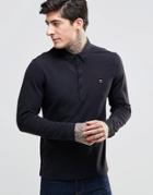 Farah Polo Shirt With Long Sleeves In Slim Fit Black - Black