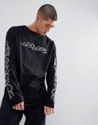 Granted Long Sleeve T-shirt With Diamantes Sleeve Print In Black - Black