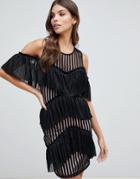 Forever Unique Fringe Cold Shoulder Mini Dress - Black