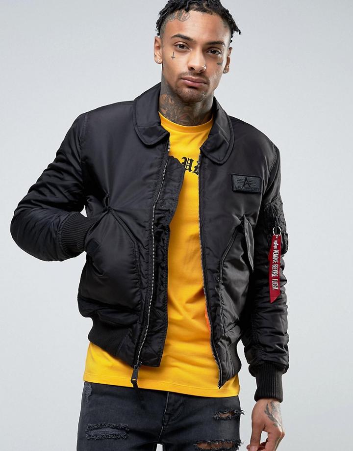 Alpha Industries Cwu Bomber Jacket In Slim Fit Black - Black