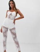 Club L London Allover Lace Jumpsuit With Hot Pants In White
