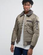 Pull & Bear Ma1 Aviator Bomber Jacket In Khaki - Green