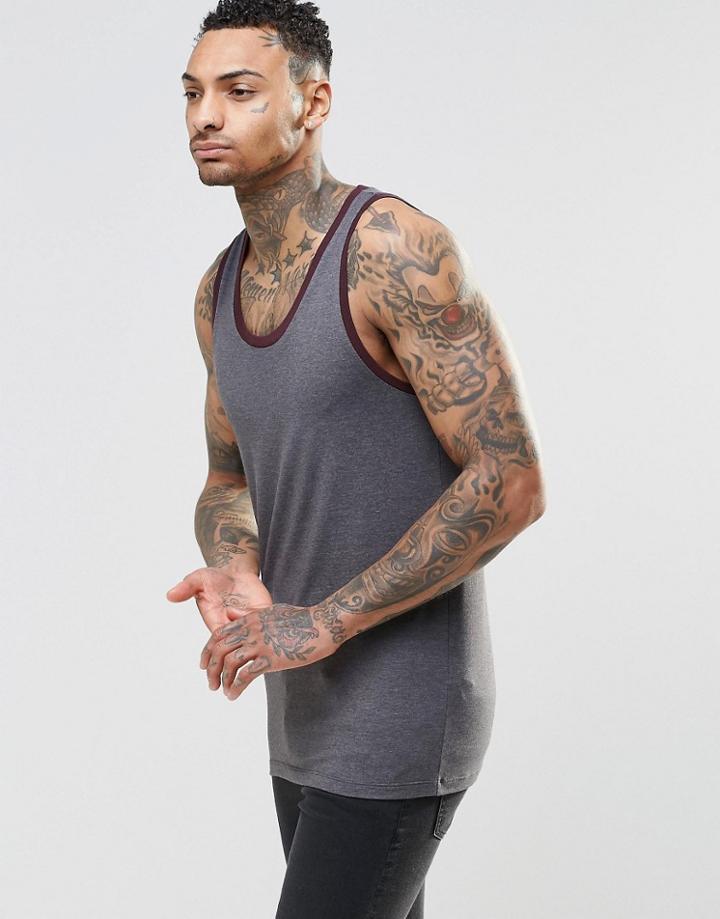 Asos Muscle Tank With Contrast Trim - Oxblood