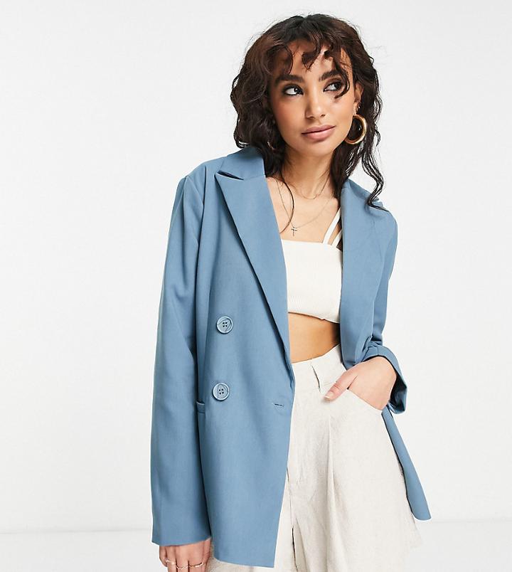Lola May Petite Double Breasted Blazer In Blue