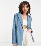 Lola May Petite Double Breasted Blazer In Blue