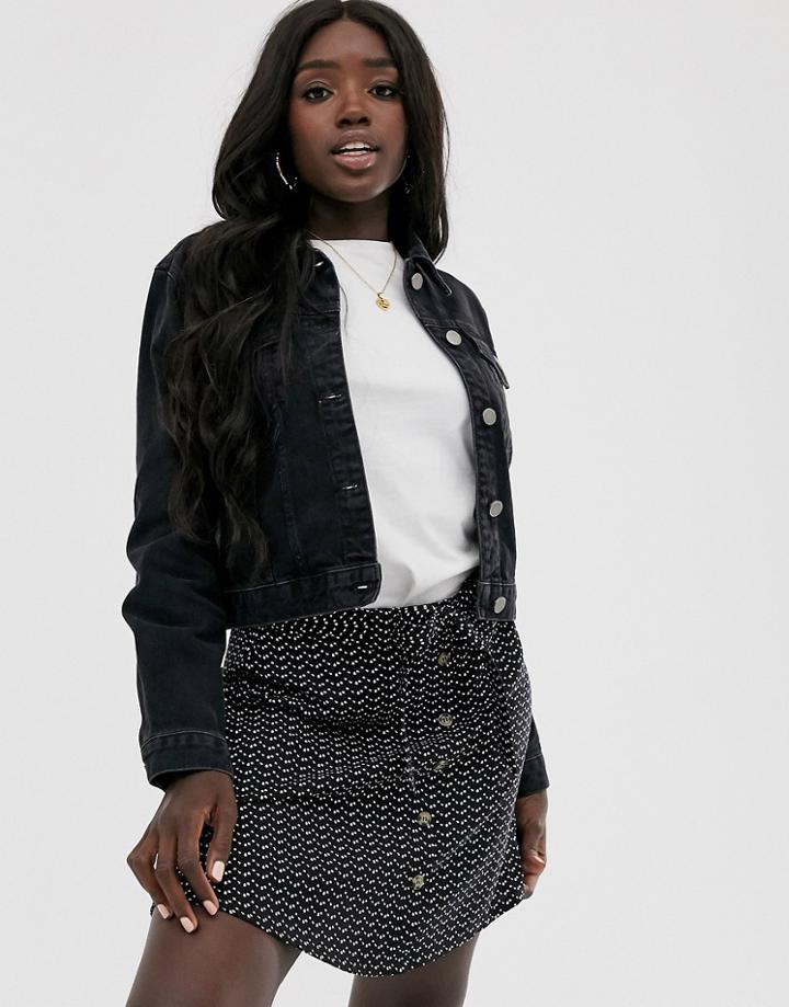 Asos Design Denim Shrunken Jacket In Black - Black