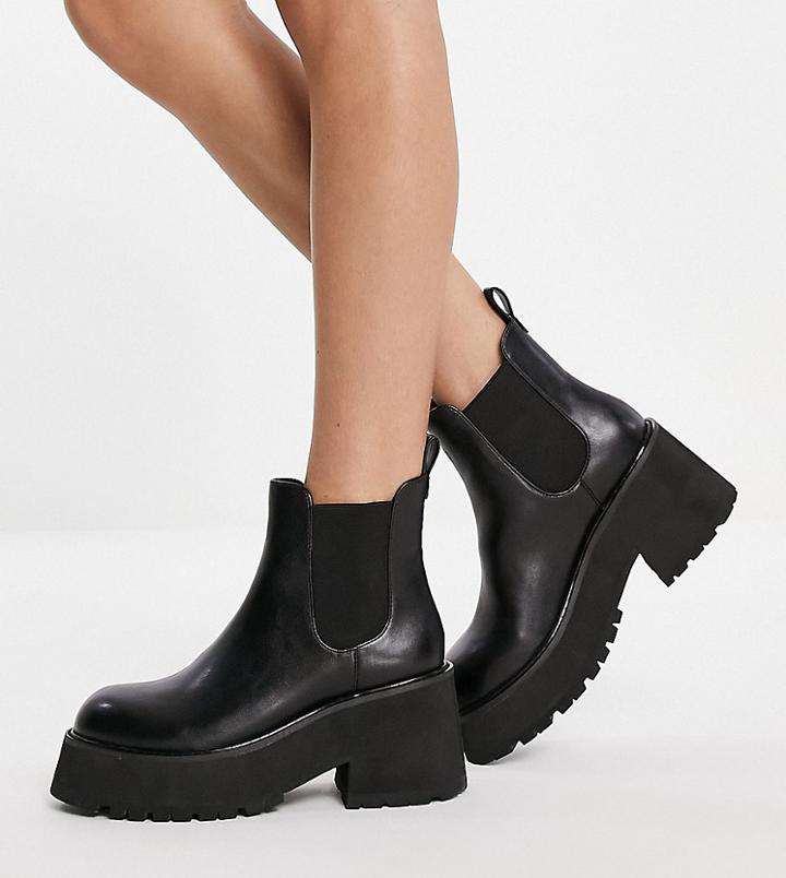 Rule London Exclusive Roe Chunky Heel Chelsea Boots In Black Pu