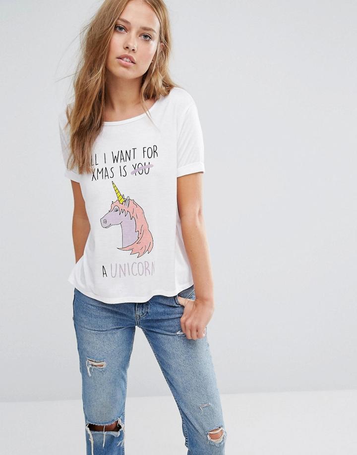 Daisy Street Holidays Unicorn T-shirt - White