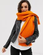 Asos Design Supersoft Long Woven Scarf With Raw Edge In Orange