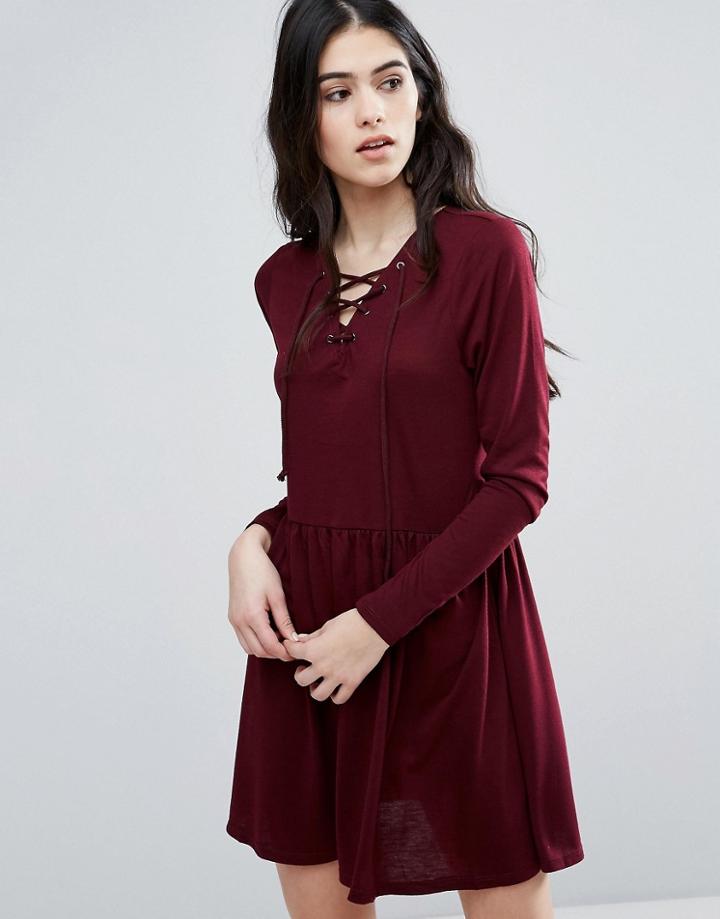 Brave Soul Tie Detail Skater Dress - Red