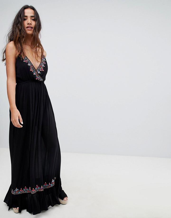 Raga Bandita Embroidered Maxi Dress - Black