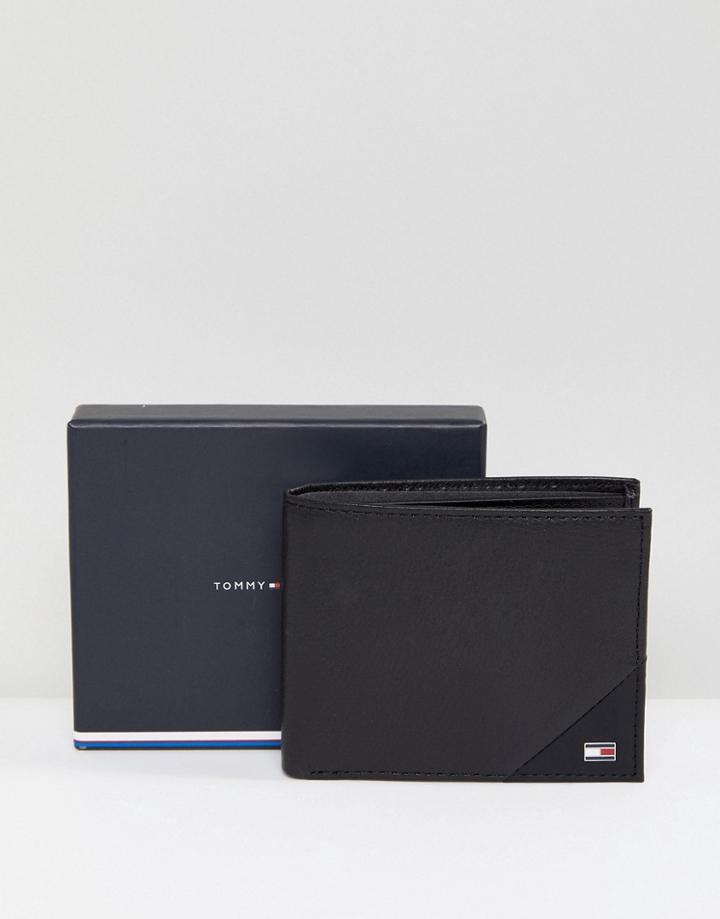 Tommy Hilfiger Diagonal Leather Wallet Billfold In Black - Black