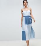 Asos Design Tall Minimal Pleated Cami Color Block Dress - Blue