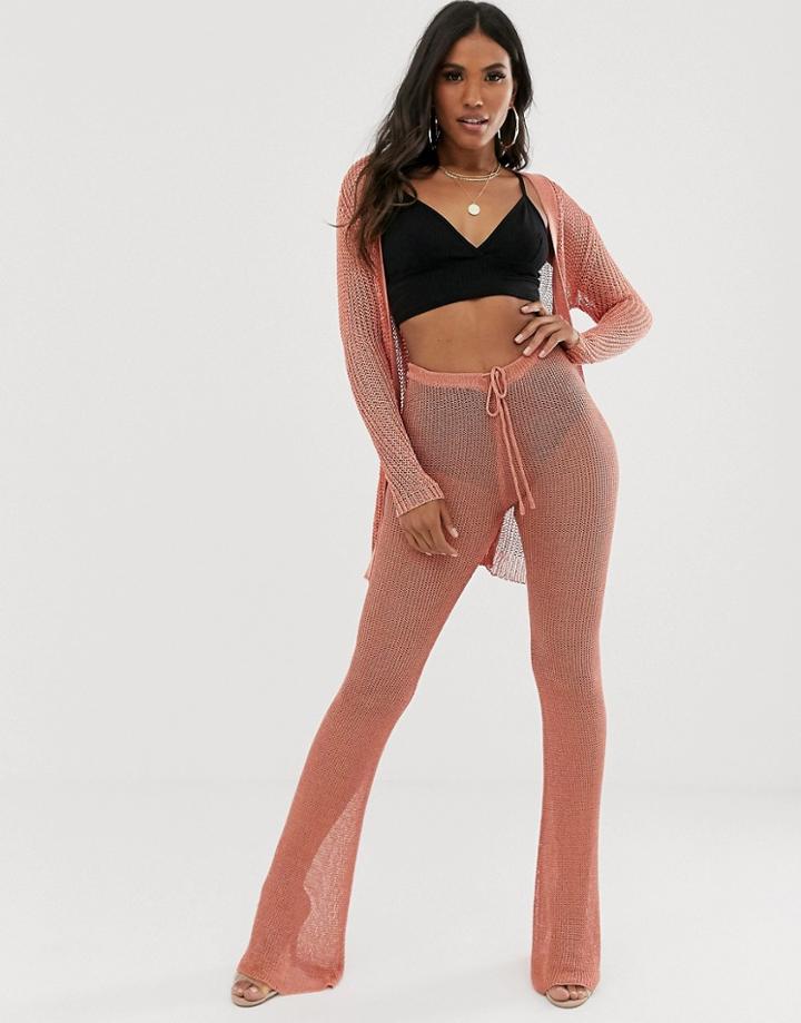 Sorelle Uk Knitted Shimmer Wide Leg Pants Two-piece In Pink - Pink