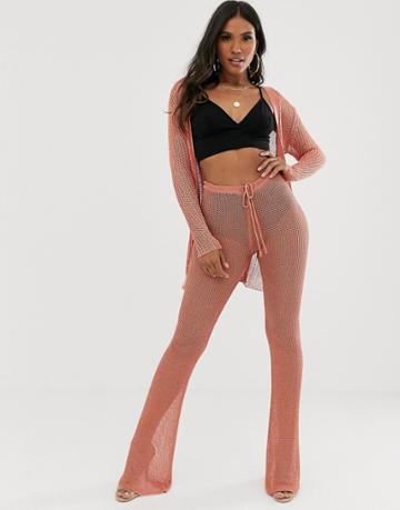 Sorelle Uk Knitted Shimmer Wide Leg Pants Two-piece In Pink - Pink