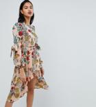 Prettylittlething Floral Midi Dress - Beige