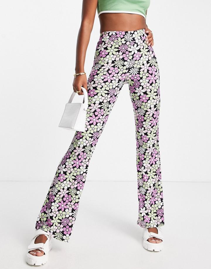 Qed London Fit And Flare Pants In Retro Floral Print-multi