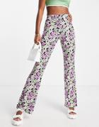 Qed London Fit And Flare Pants In Retro Floral Print-multi