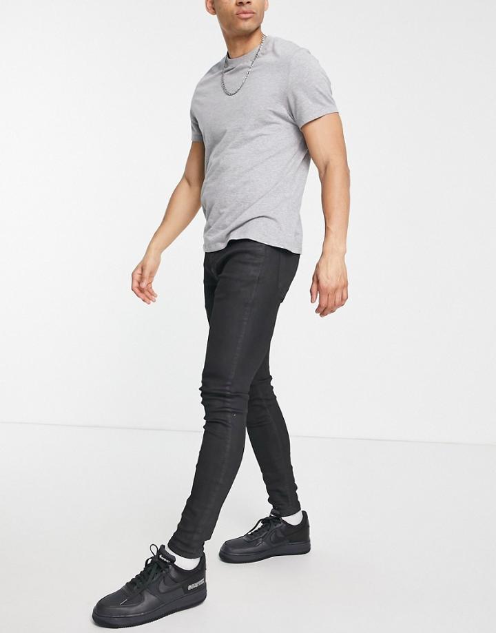 Topman Organic Cotton Blend Spray On Coated Jeans In Black