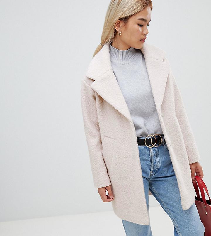 Asos Design Petite Cocoon Coat In Texture - Cream