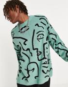 Asos Design Knitted Sweater With Handrawn Design In Mint Green
