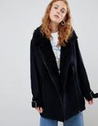 Monki Faux Sherling Coat-black